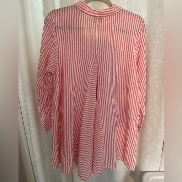 Habitat women’s size L striped button down A-line top blouse hi-low hem cotton - Picture 2 of 6